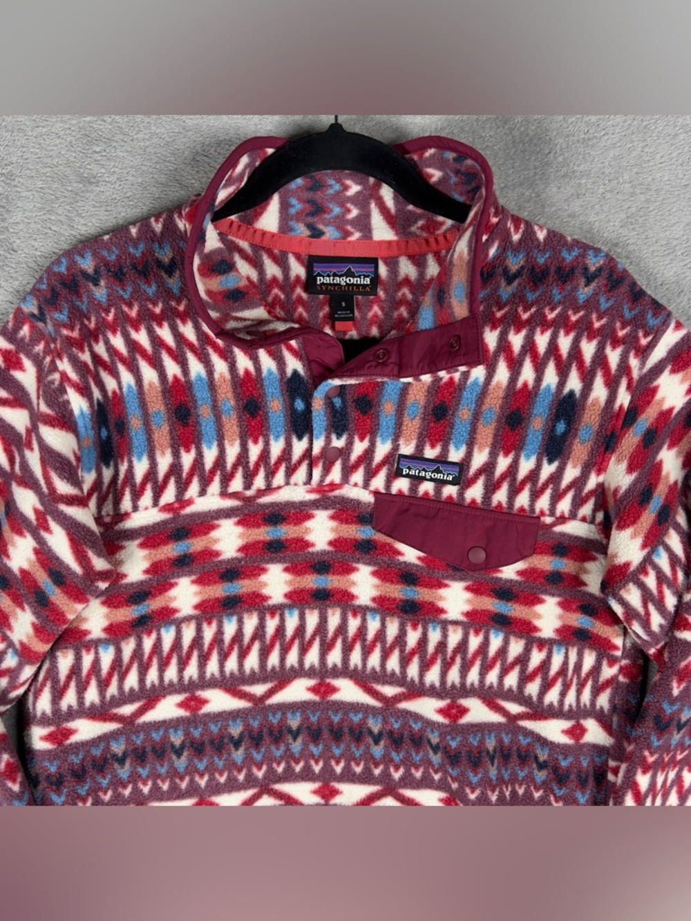 Patagonia Synchilla Kuta Klash Women's Small Fleece Pullover Dark Currant Aztec - Picture 2 of 11